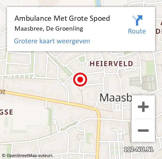 Locatie op kaart van de 112 melding: Ambulance Met Grote Spoed Naar Maasbree, De Groenling op 2 december 2013 08:20