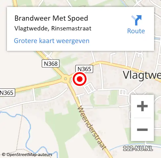 Locatie op kaart van de 112 melding: Brandweer Met Spoed Naar Vlagtwedde, Rinsemastraat op 2 januari 2016 08:54