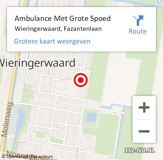 Locatie op kaart van de 112 melding: Ambulance Met Grote Spoed Naar Wieringerwaard, Fazantenlaan op 2 januari 2016 09:10