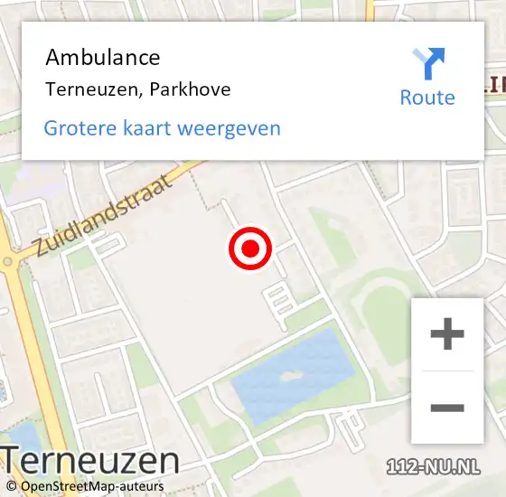 Locatie op kaart van de 112 melding: Ambulance Terneuzen, Parkhove op 2 januari 2016 09:15