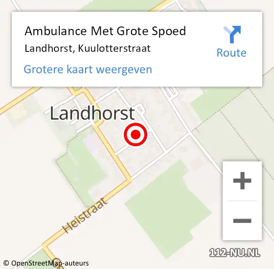 Locatie op kaart van de 112 melding: Ambulance Met Grote Spoed Naar Landhorst, Kuulotterstraat op 2 januari 2016 09:32