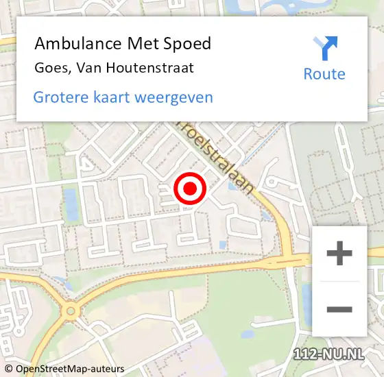 Locatie op kaart van de 112 melding: Ambulance Met Spoed Naar Goes, Van Houtenstraat op 2 januari 2016 10:34