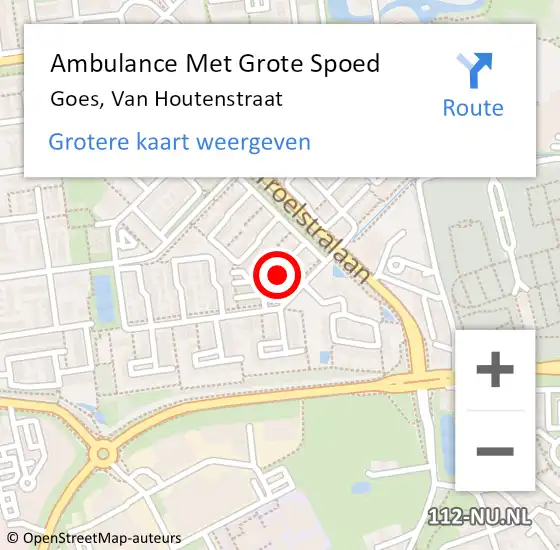 Locatie op kaart van de 112 melding: Ambulance Met Grote Spoed Naar Goes, Van Houtenstraat op 2 januari 2016 10:36