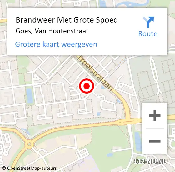 Locatie op kaart van de 112 melding: Brandweer Met Grote Spoed Naar Goes, Van Houtenstraat op 2 januari 2016 10:43