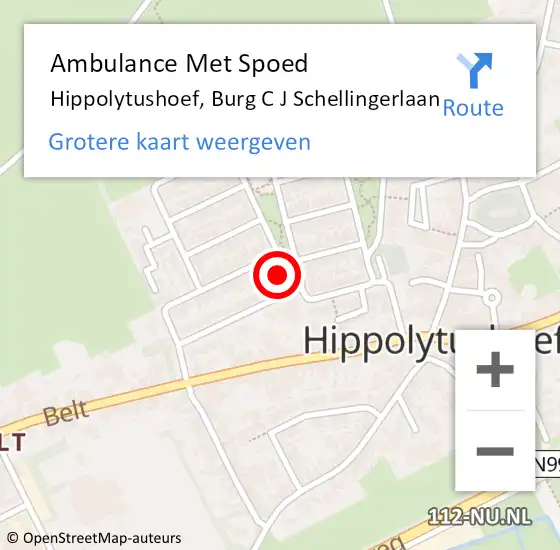 Locatie op kaart van de 112 melding: Ambulance Met Spoed Naar Hippolytushoef, Burg C J Schellingerlaan op 2 januari 2016 10:55