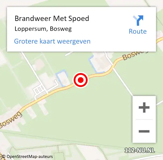 Locatie op kaart van de 112 melding: Brandweer Met Spoed Naar Loppersum, Bosweg op 2 januari 2016 11:50