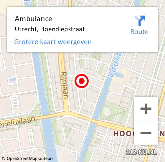 Locatie op kaart van de 112 melding: Ambulance Utrecht, Hoendiepstraat op 2 januari 2016 14:07