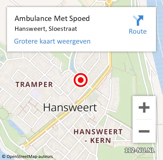 Locatie op kaart van de 112 melding: Ambulance Met Spoed Naar Hansweert, Sloestraat op 2 januari 2016 14:25