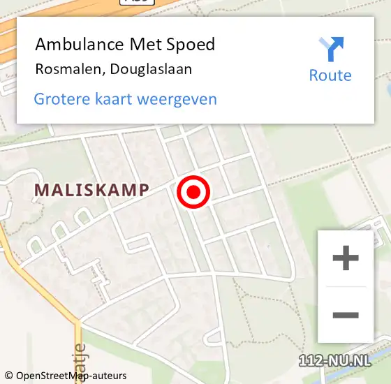 Locatie op kaart van de 112 melding: Ambulance Met Spoed Naar Rosmalen, Douglaslaan op 2 januari 2016 14:31