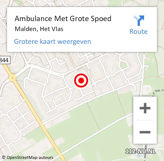 Locatie op kaart van de 112 melding: Ambulance Met Grote Spoed Naar Malden, Het Vlas op 2 januari 2016 15:37