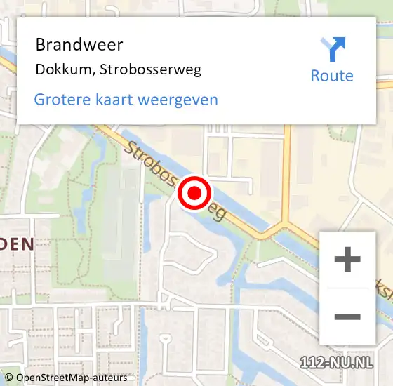 Locatie op kaart van de 112 melding: Brandweer Dokkum, Strobosserweg op 2 januari 2016 16:02