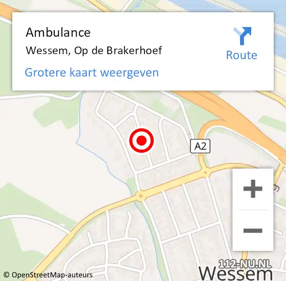 Locatie op kaart van de 112 melding: Ambulance Wessem, Op de Brakerhoef op 2 januari 2016 17:37