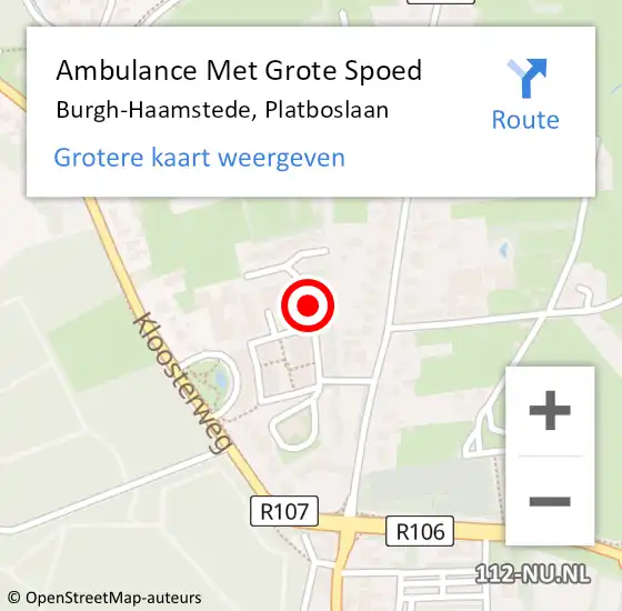 Locatie op kaart van de 112 melding: Ambulance Met Grote Spoed Naar Burgh-Haamstede, Platboslaan op 2 januari 2016 17:46