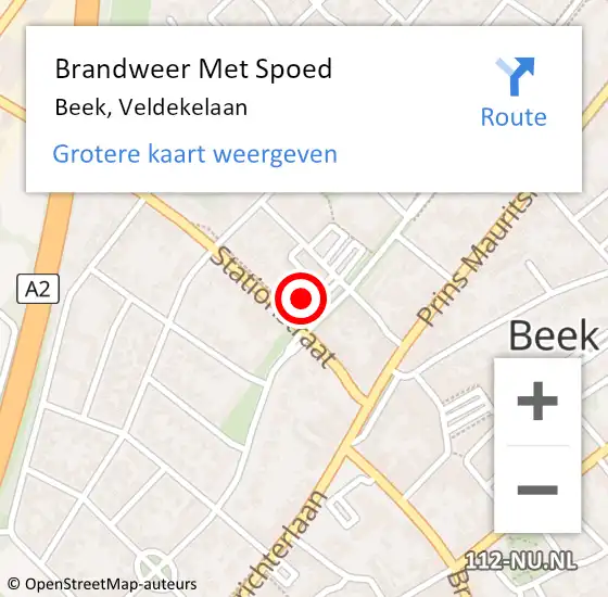 Locatie op kaart van de 112 melding: Brandweer Met Spoed Naar Beek, Veldekelaan op 2 januari 2016 18:33