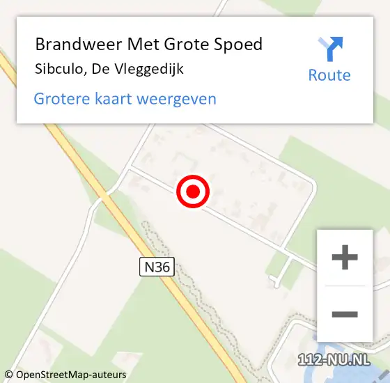 Locatie op kaart van de 112 melding: Brandweer Met Grote Spoed Naar Sibculo, De Vleggedijk op 2 januari 2016 18:42