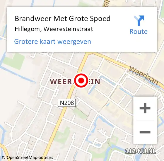 Locatie op kaart van de 112 melding: Brandweer Met Grote Spoed Naar Hillegom, Weeresteinstraat op 2 januari 2016 19:12