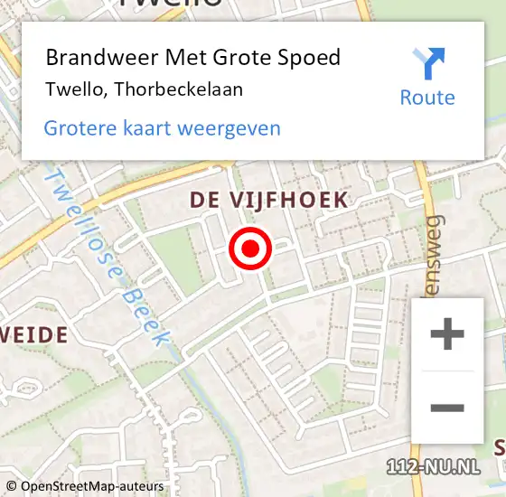 Locatie op kaart van de 112 melding: Brandweer Met Grote Spoed Naar Twello, Thorbeckelaan op 2 januari 2016 20:15