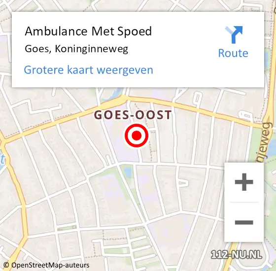 Locatie op kaart van de 112 melding: Ambulance Met Spoed Naar Goes, Koninginneweg op 2 januari 2016 20:23