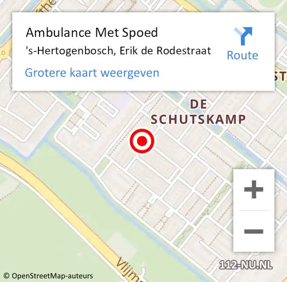 Locatie op kaart van de 112 melding: Ambulance Met Spoed Naar 's-Hertogenbosch, Erik de Rodestraat op 2 januari 2016 20:59