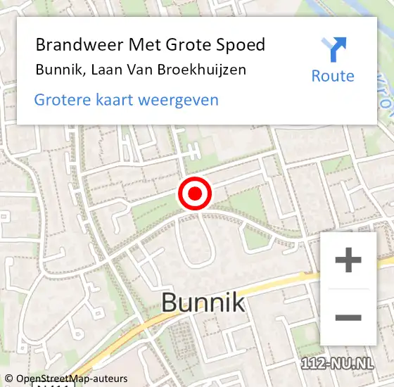 Locatie op kaart van de 112 melding: Brandweer Met Grote Spoed Naar Bunnik, Laan Van Broekhuijzen op 2 januari 2016 21:55