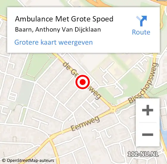 Locatie op kaart van de 112 melding: Ambulance Met Grote Spoed Naar Baarn, Anthony Van Dijcklaan op 2 januari 2016 22:06