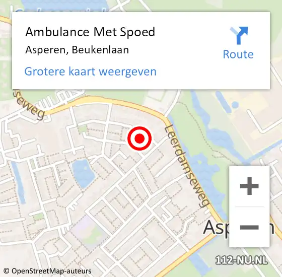 Locatie op kaart van de 112 melding: Ambulance Met Spoed Naar Asperen, Beukenlaan op 2 januari 2016 22:45