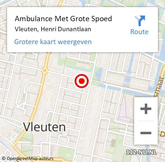 Locatie op kaart van de 112 melding: Ambulance Met Grote Spoed Naar Vleuten, Henri Dunantlaan op 3 januari 2016 01:16