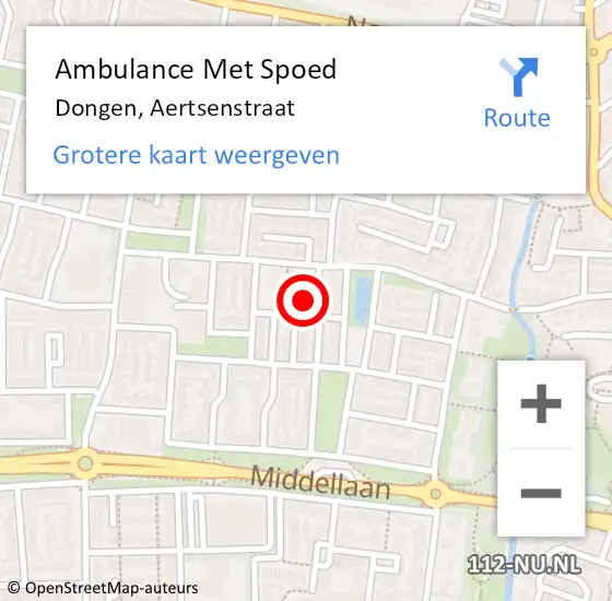 Locatie op kaart van de 112 melding: Ambulance Met Spoed Naar Dongen, Aertsenstraat op 3 januari 2016 01:22