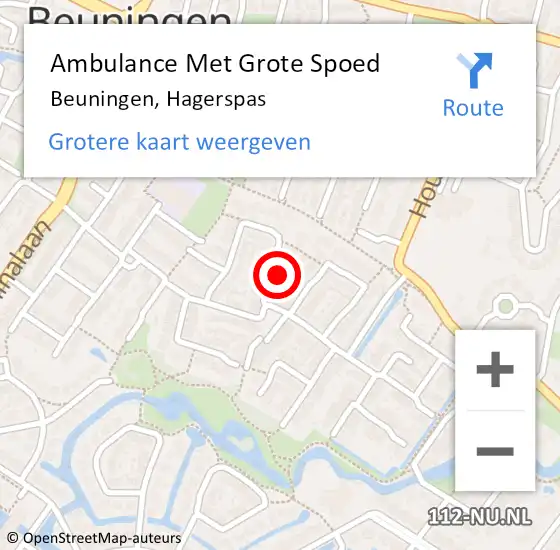 Locatie op kaart van de 112 melding: Ambulance Met Grote Spoed Naar Beuningen, Hagerspas op 3 januari 2016 01:22