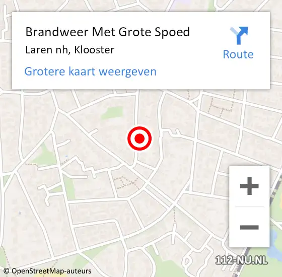 Locatie op kaart van de 112 melding: Brandweer Met Grote Spoed Naar Laren nh, Klooster op 3 januari 2016 02:45