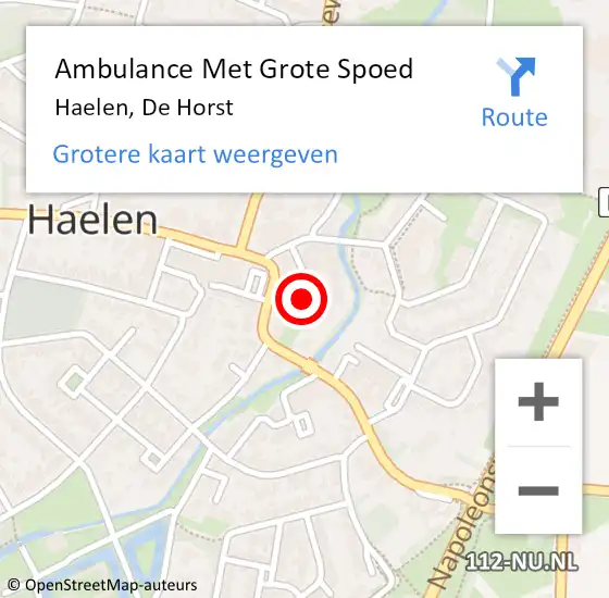 Locatie op kaart van de 112 melding: Ambulance Met Grote Spoed Naar Haelen, De Horst op 3 januari 2016 02:57