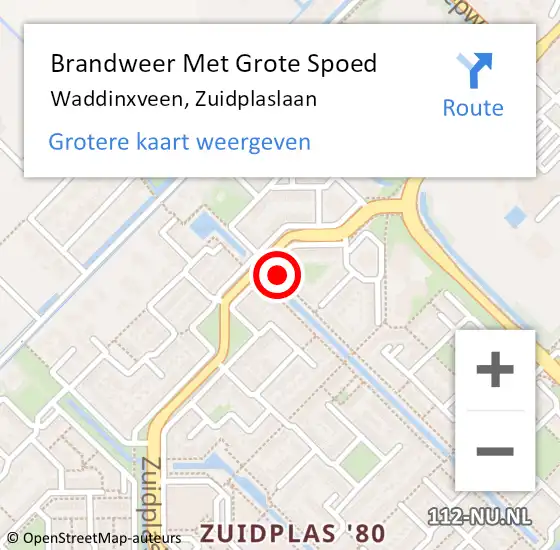 Locatie op kaart van de 112 melding: Brandweer Met Grote Spoed Naar Waddinxveen, Zuidplaslaan op 3 januari 2016 03:50