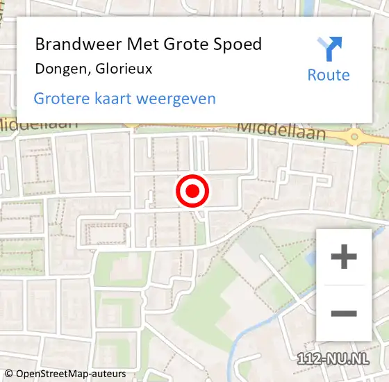 Locatie op kaart van de 112 melding: Brandweer Met Grote Spoed Naar Dongen, Glorieux op 3 januari 2016 04:07