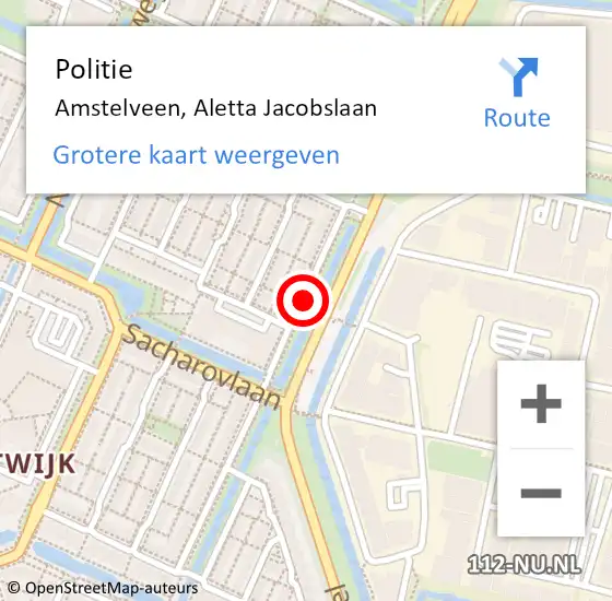 Locatie op kaart van de 112 melding: Politie Amstelveen, Aletta Jacobslaan op 3 januari 2016 04:45