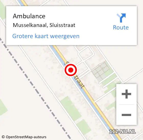 Locatie op kaart van de 112 melding: Ambulance Musselkanaal, Sluisstraat op 3 januari 2016 06:04