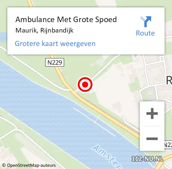 Locatie op kaart van de 112 melding: Ambulance Met Grote Spoed Naar Maurik, Rijnbandijk op 3 januari 2016 08:43