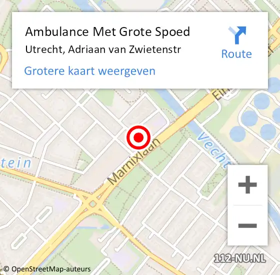 Locatie op kaart van de 112 melding: Ambulance Met Grote Spoed Naar Utrecht, Adriaan van Zwietenstr op 3 januari 2016 10:19