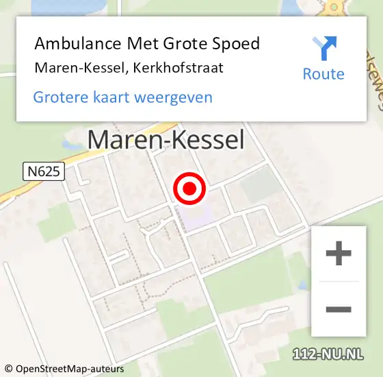 Locatie op kaart van de 112 melding: Ambulance Met Grote Spoed Naar Maren-Kessel, Kerkhofstraat op 3 januari 2016 10:42