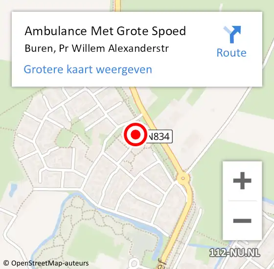 Locatie op kaart van de 112 melding: Ambulance Met Grote Spoed Naar Buren, Pr Willem Alexanderstr op 3 januari 2016 11:56