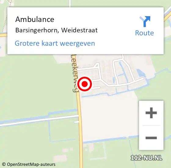 Locatie op kaart van de 112 melding: Ambulance Barsingerhorn, Weidestraat op 3 januari 2016 12:38