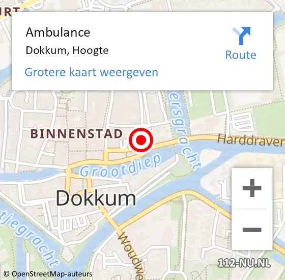 Locatie op kaart van de 112 melding: Ambulance Dokkum, Hoogte op 3 januari 2016 12:46