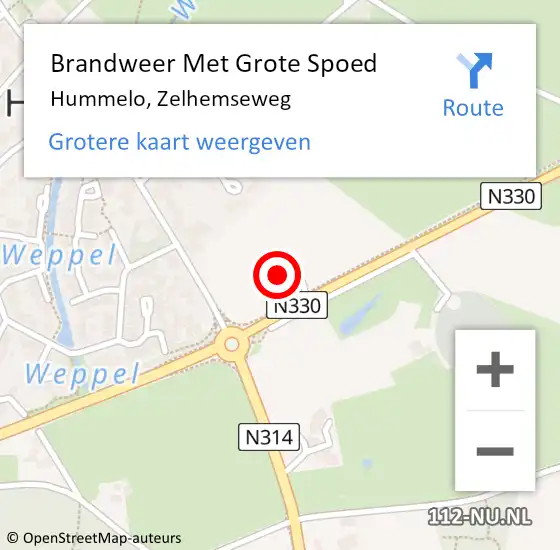 Locatie op kaart van de 112 melding: Brandweer Met Grote Spoed Naar Hummelo, Zelhemseweg op 3 januari 2016 13:31