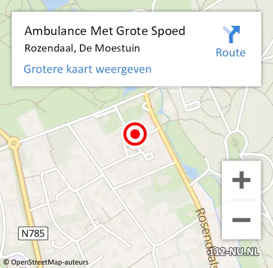 Locatie op kaart van de 112 melding: Ambulance Met Grote Spoed Naar Rozendaal, De Moestuin op 3 januari 2016 13:35