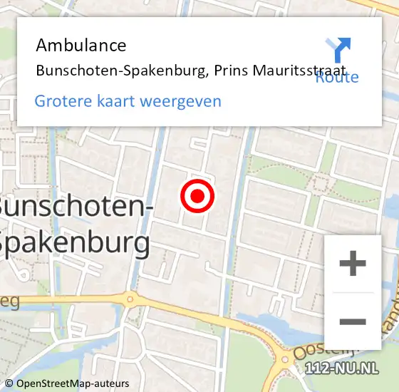 Locatie op kaart van de 112 melding: Ambulance Bunschoten-Spakenburg, Prins Mauritsstraat op 3 januari 2016 14:50