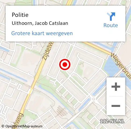 Locatie op kaart van de 112 melding: Politie Uithoorn, Jacob Catslaan op 3 januari 2016 15:16