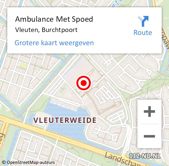 Locatie op kaart van de 112 melding: Ambulance Met Spoed Naar Vleuten, Burchtpoort op 3 januari 2016 15:23