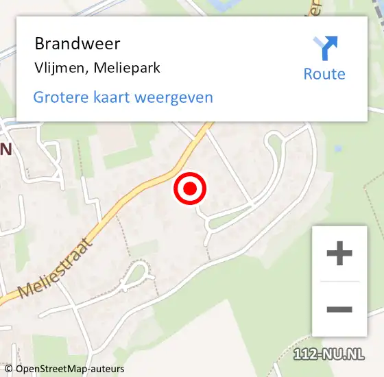 Locatie op kaart van de 112 melding: Brandweer Vlijmen, Meliepark op 3 januari 2016 15:55