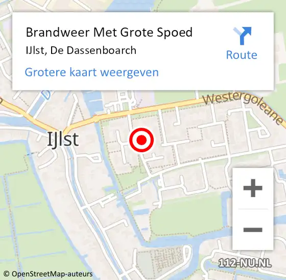 Locatie op kaart van de 112 melding: Brandweer Met Grote Spoed Naar IJlst, De Dassenboarch op 3 januari 2016 17:38