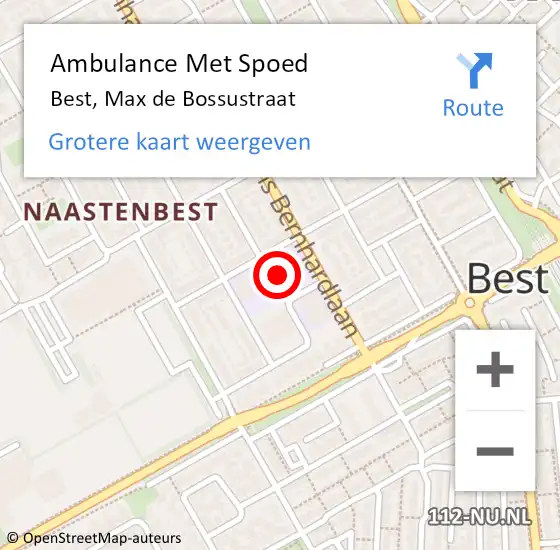 Locatie op kaart van de 112 melding: Ambulance Met Spoed Naar Best, Max de Bossustraat op 3 januari 2016 17:59