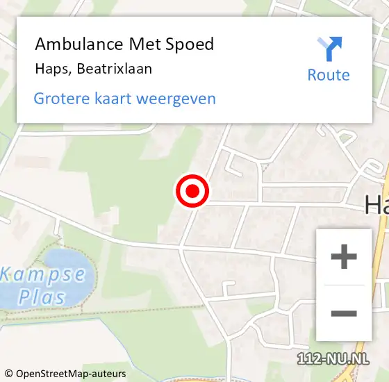 Locatie op kaart van de 112 melding: Ambulance Met Spoed Naar Haps, Beatrixlaan op 3 januari 2016 18:02